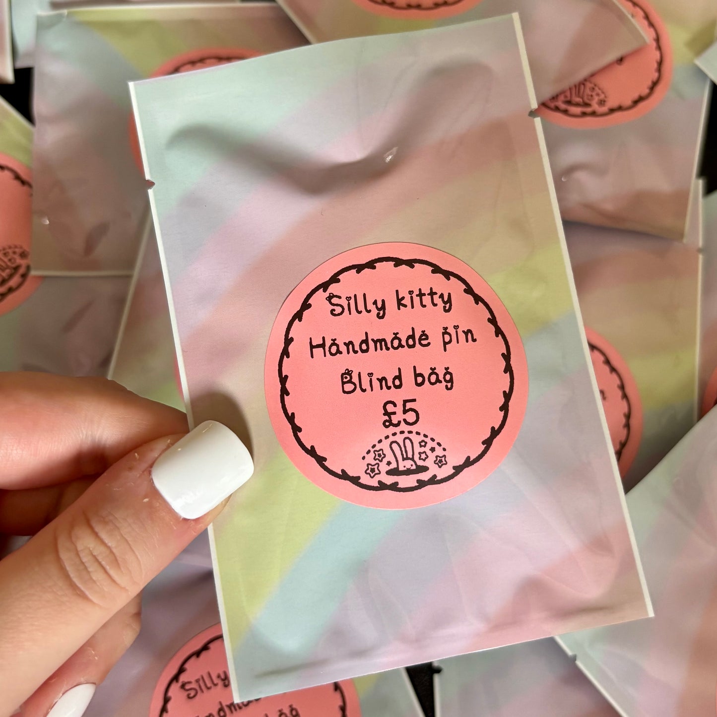 Silly kitty handmade pin blind bag