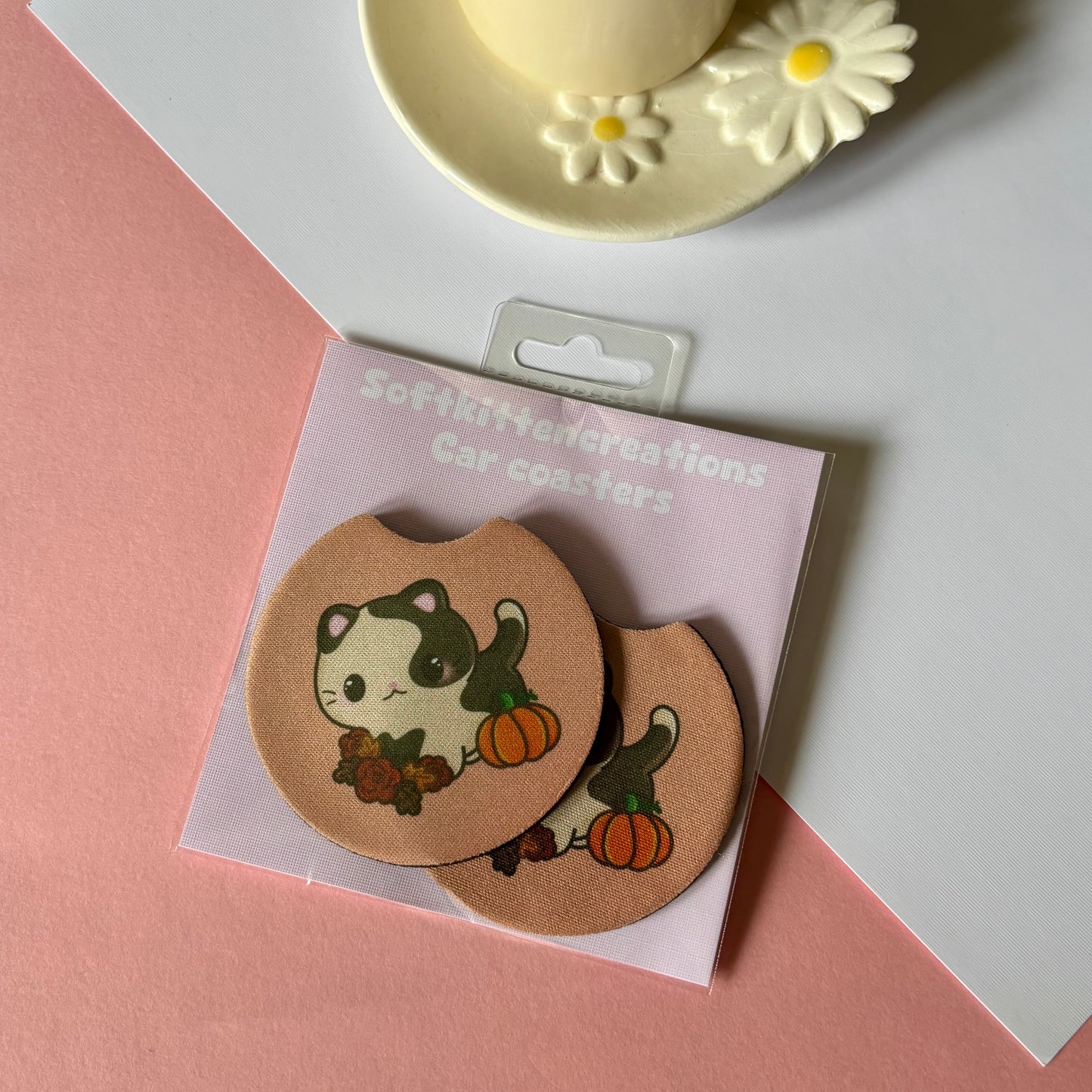 Kawaii car coaster set | coasters, car accessories, ducks, pastel, bows, cherries, frogs, froggy, character, aesthetic, cats, strawberries
