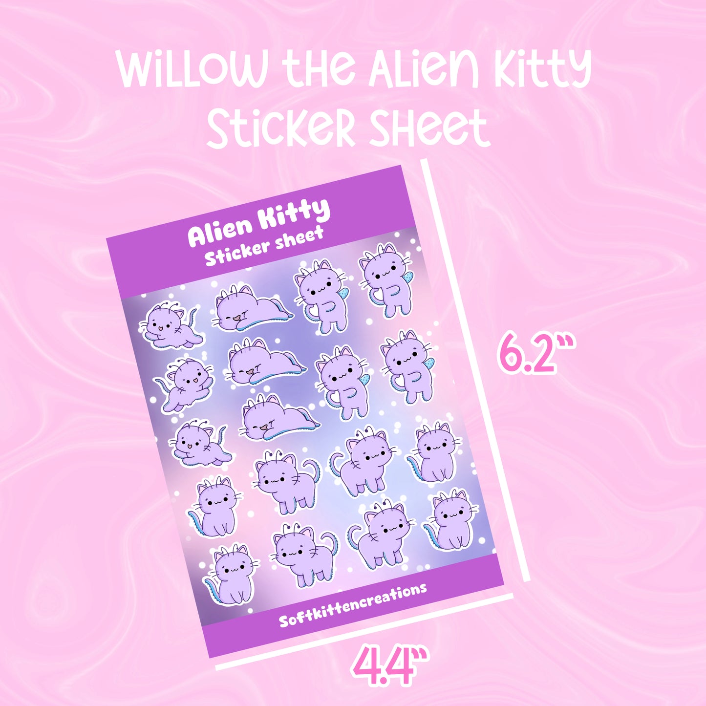 Willow alien kitty sticker sheet