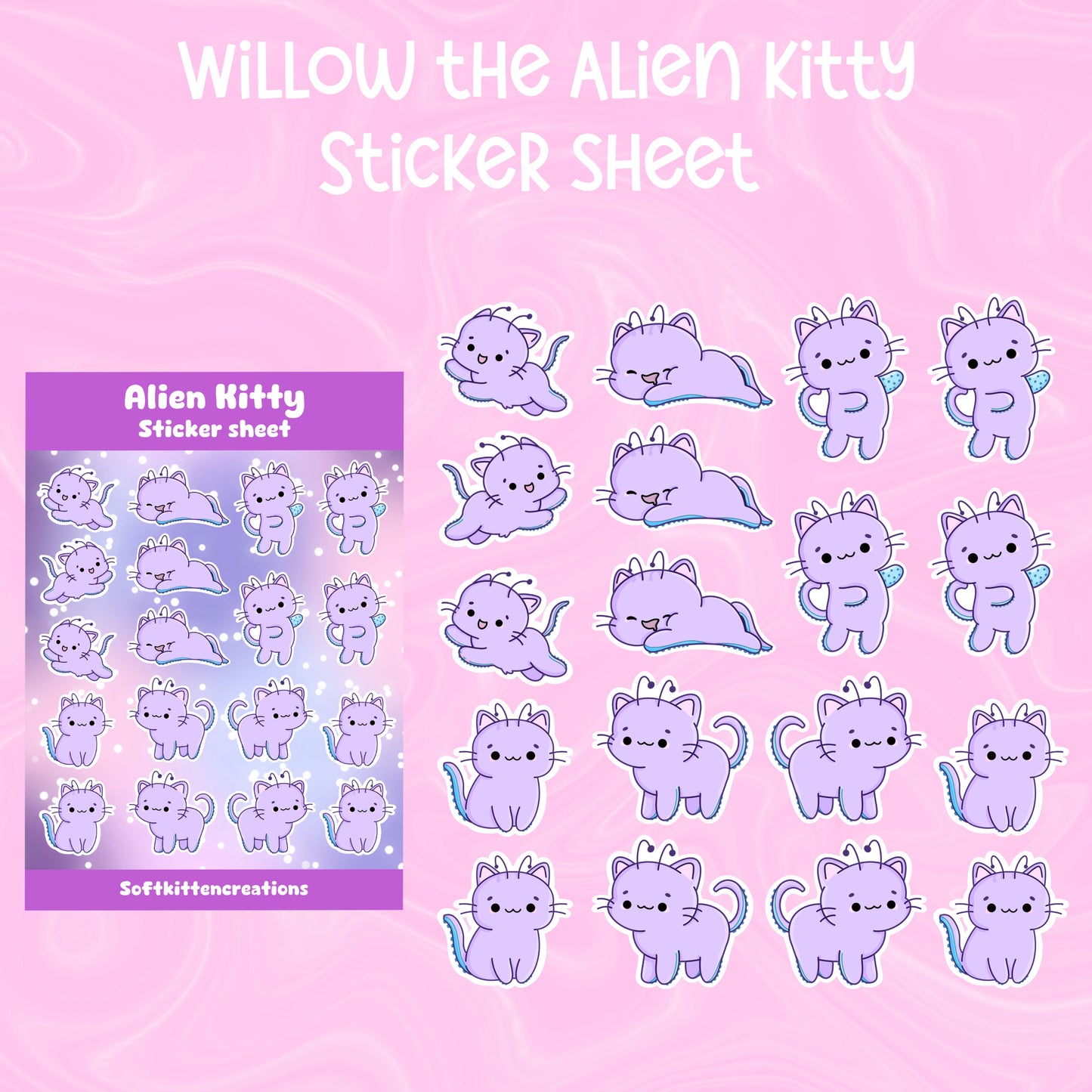 Willow alien kitty sticker sheet