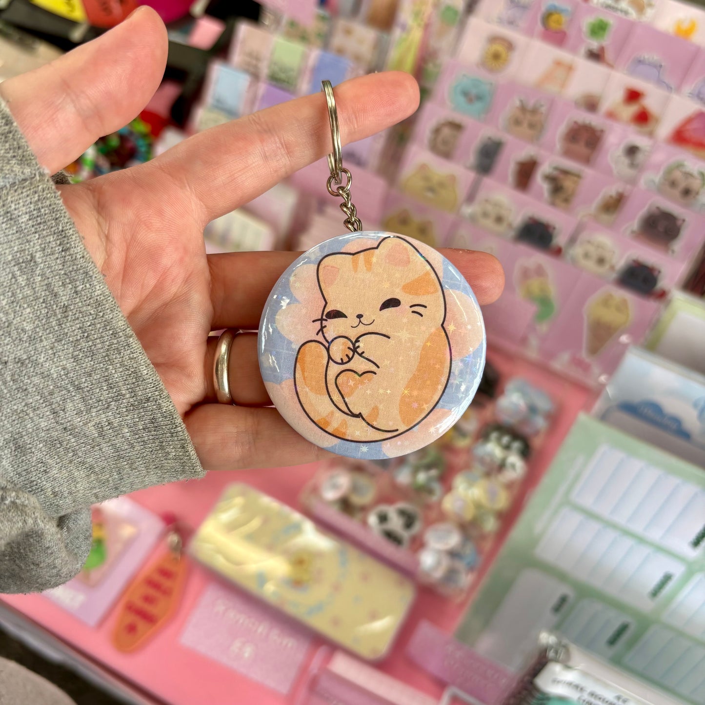Holographic kawaii cat keychain