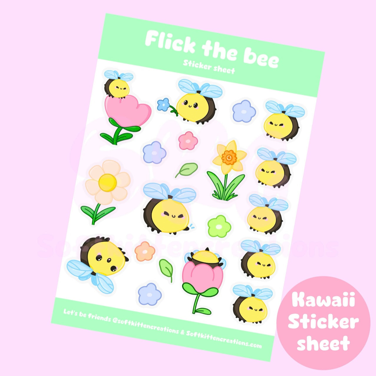 Flick kawaii bee sticker sheet