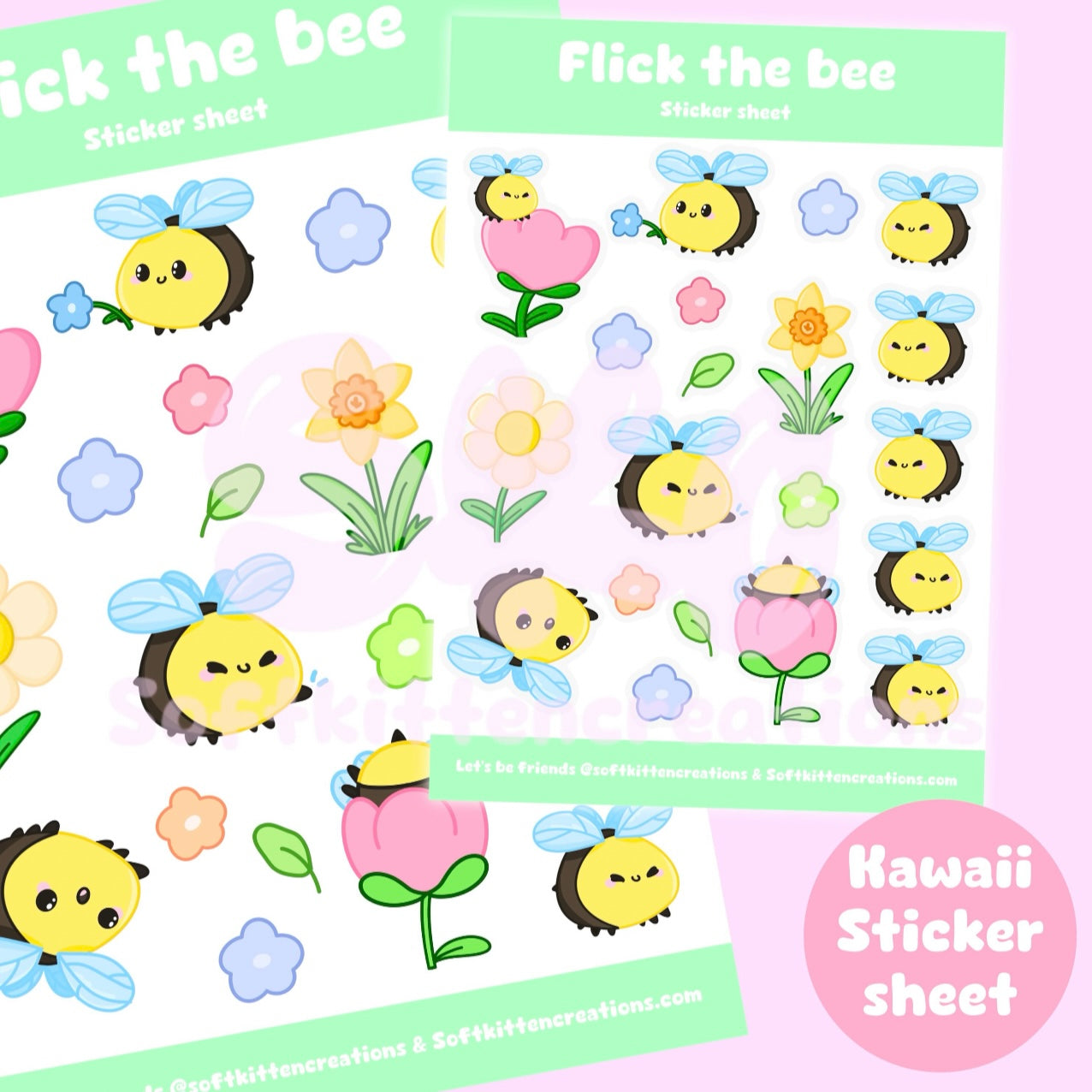 Flick kawaii bee sticker sheet