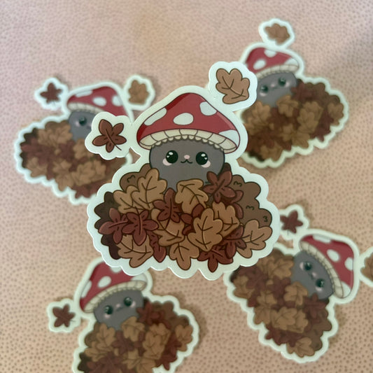 Autumn leaves die cut kitty sticker