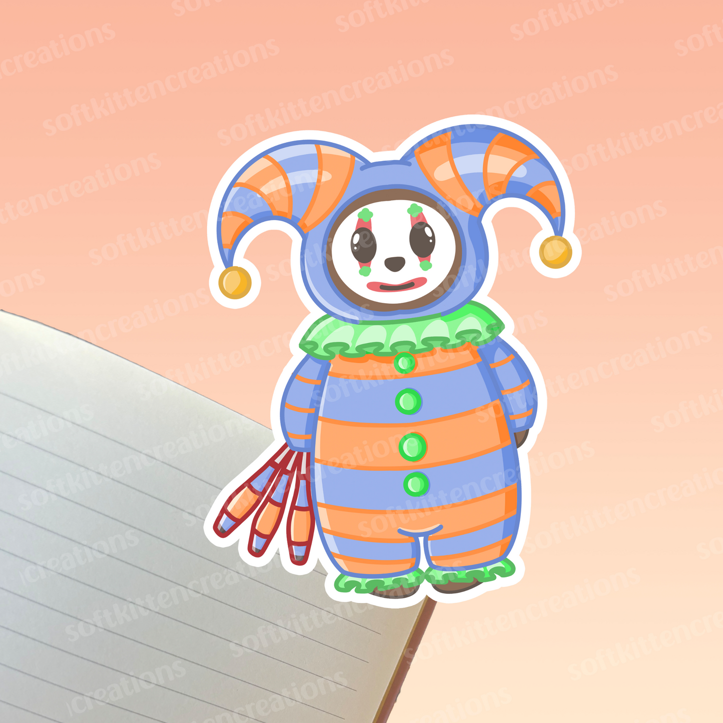 Pancake bear Jester die cut sticker