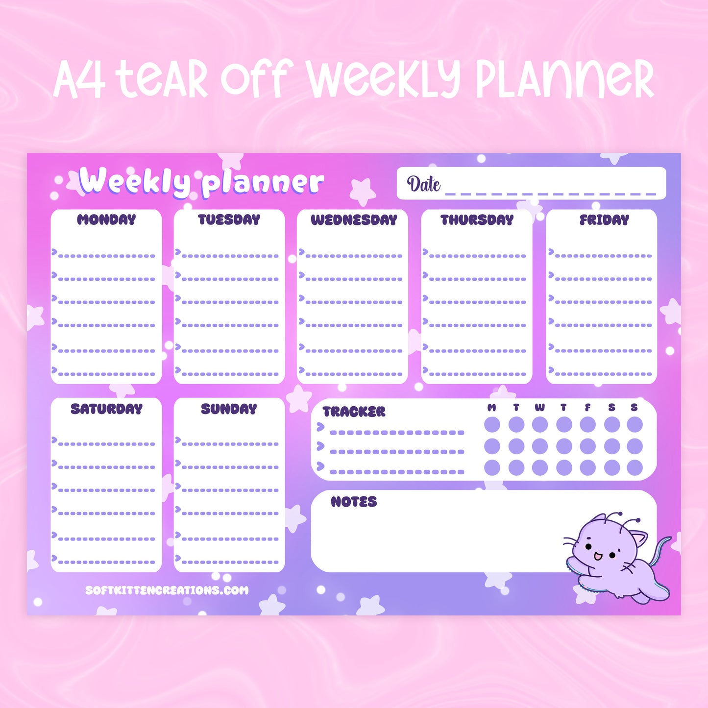 Summer 2025 Weekly Planner | Space, aesthetic stationery, kawaii, cute, tear off, school, home and office