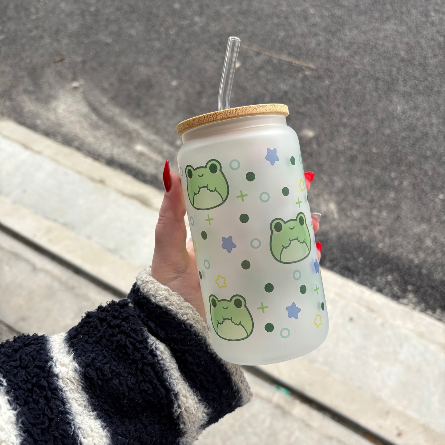 Kawaii froggy glass can cup