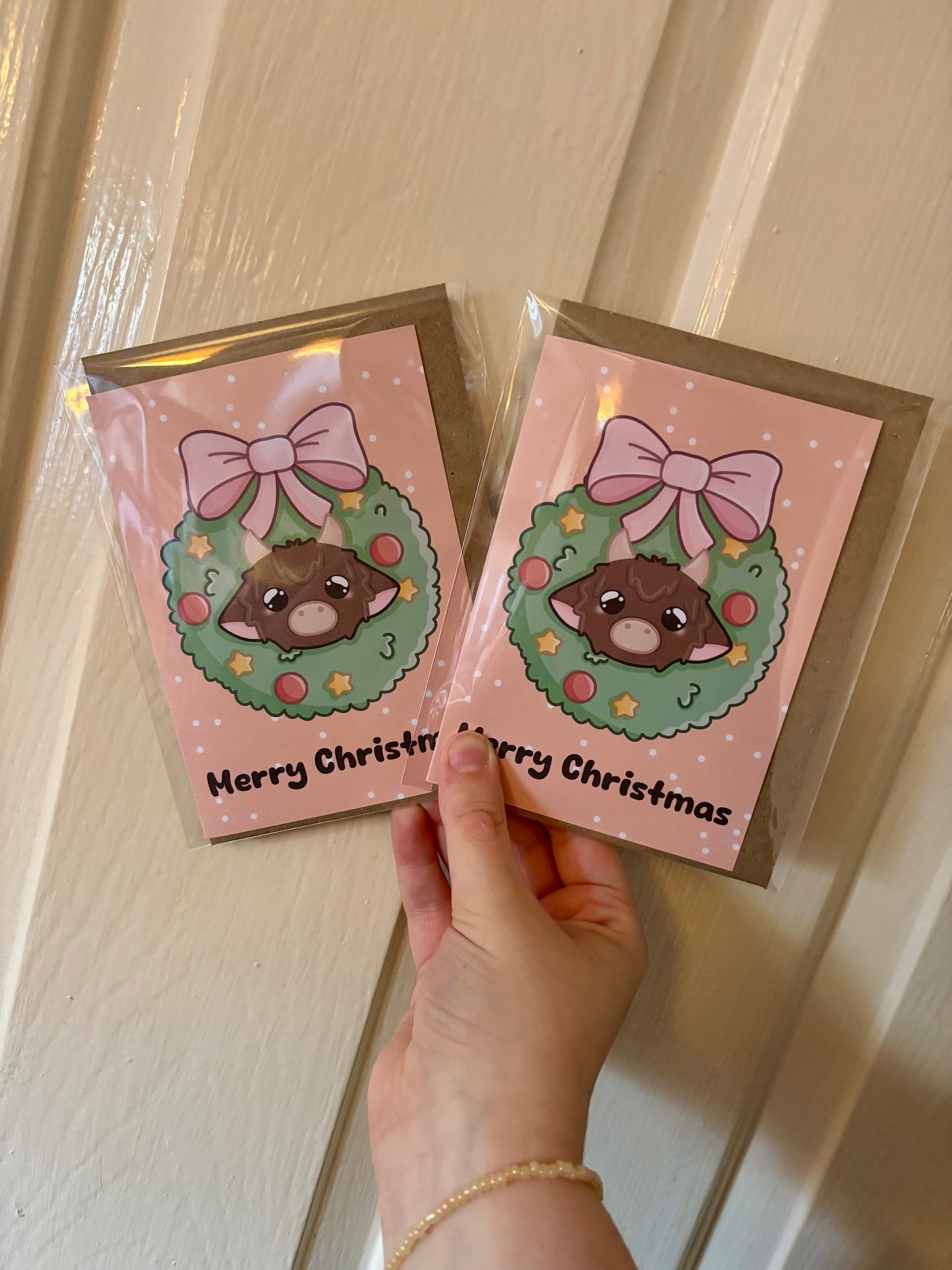 Highland cow wreath Christmas card