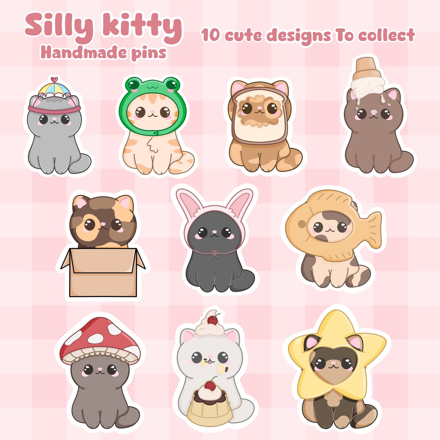 Silly kitty handmade pin blind bag