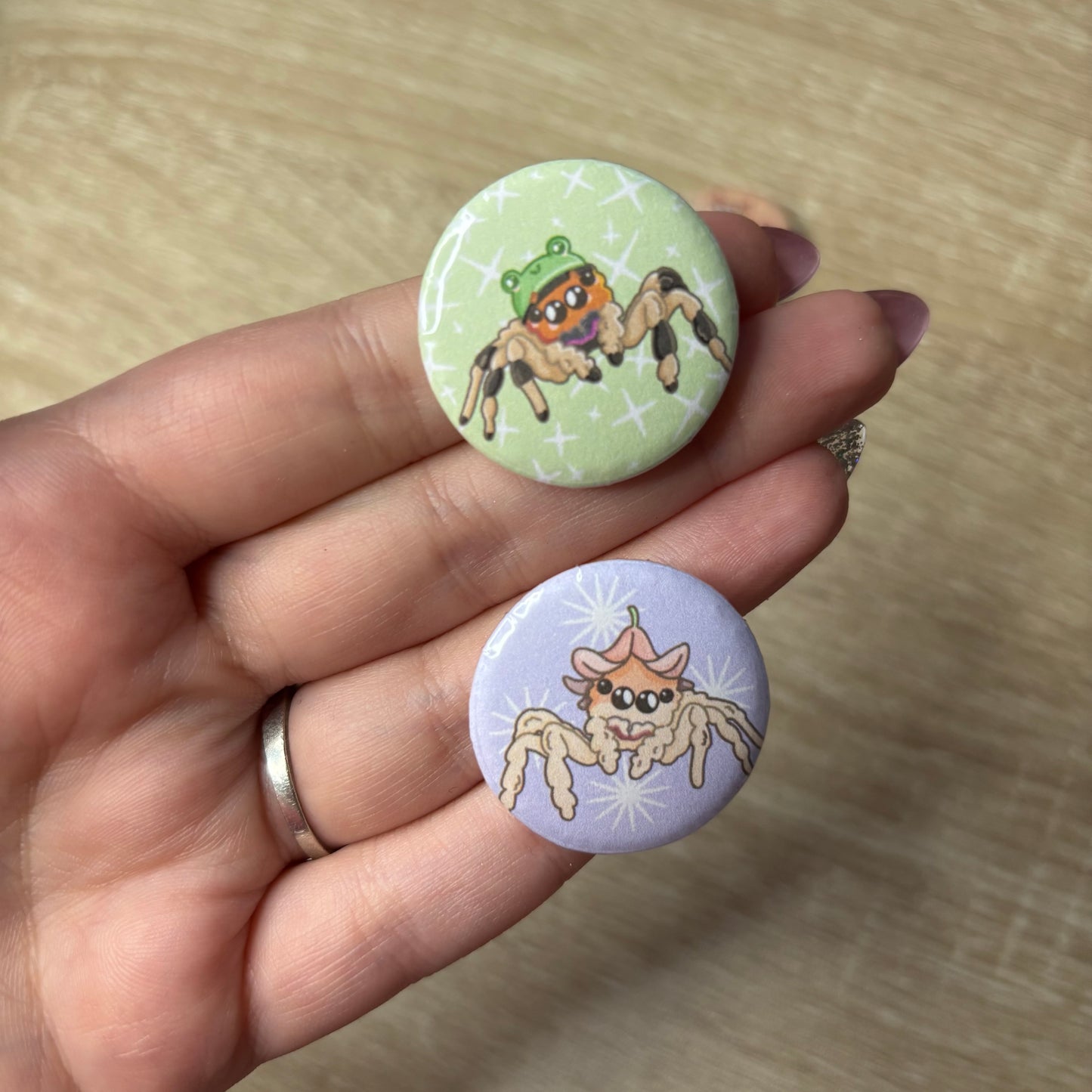 Silly jumping spiders badges
