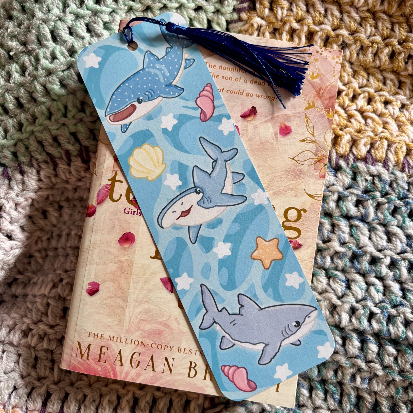 Kawaii sharks tassel bookmark
