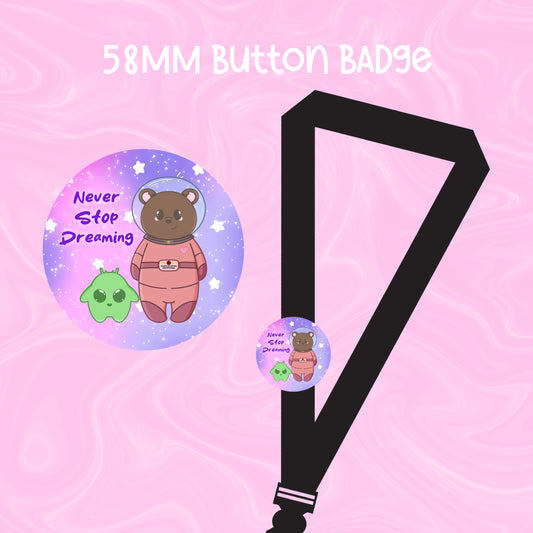 Summer 2025 58mm Button badge | Space, galaxy, cute, kawaii, character, pins & badges, accessories