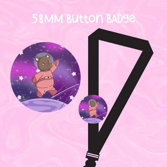 Summer 2025 58mm button badge | Space, scifi, fantasy, galaxy, aesthetic, cute, character