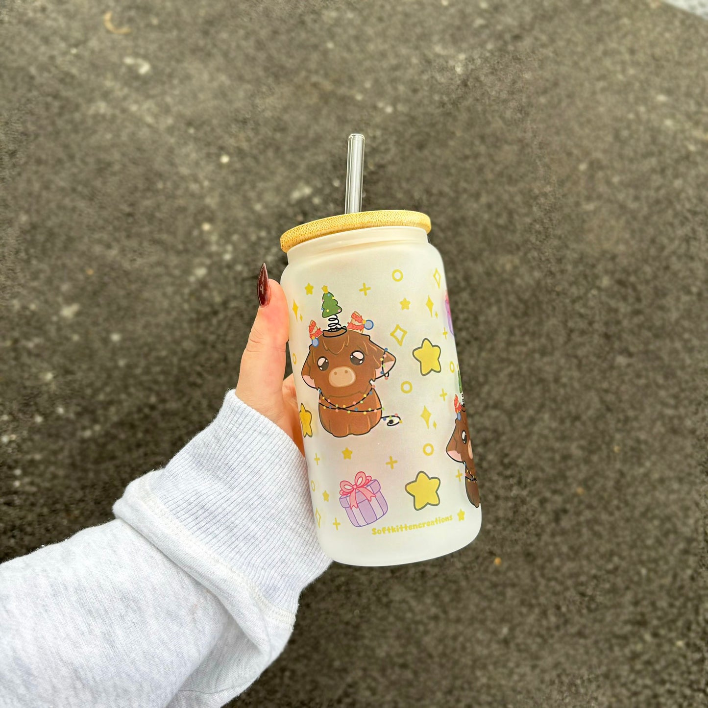 Christmas cow glass can cup