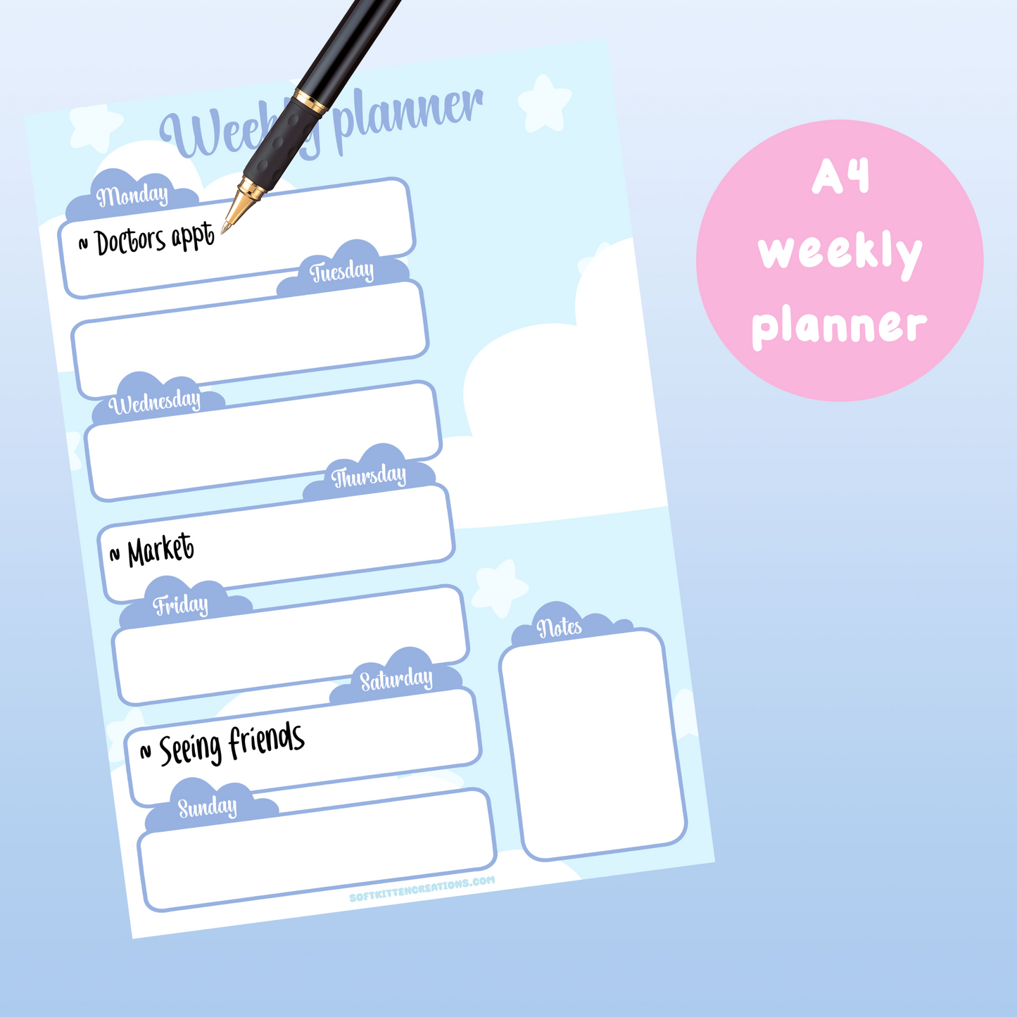 Soft cloud weekly planner