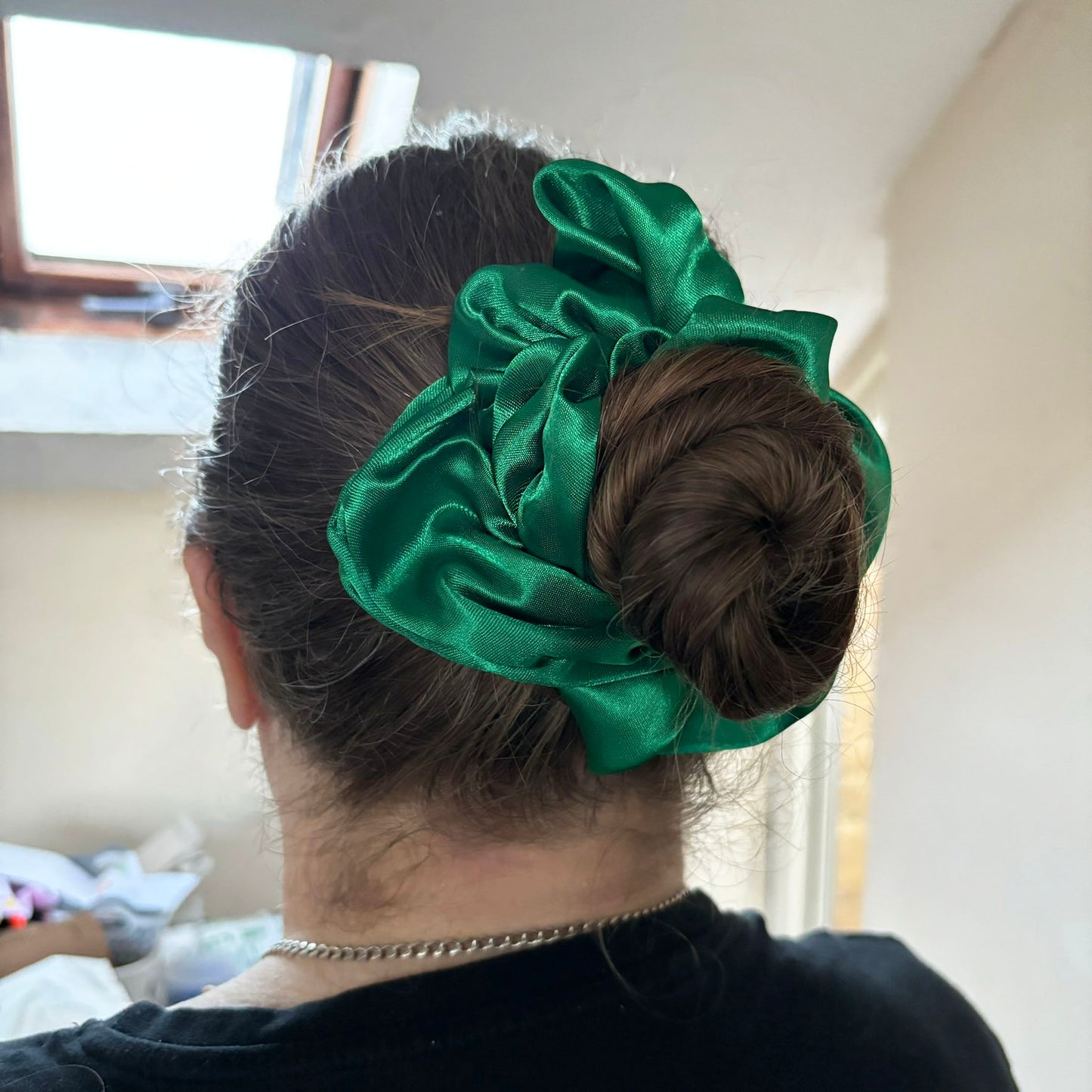 Emerald green satin XL scrunchie