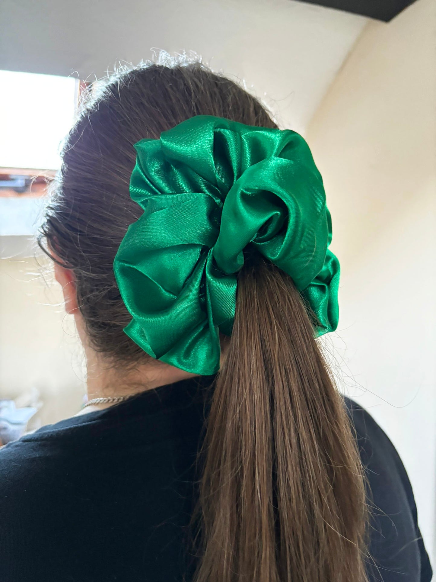 Emerald green satin XL scrunchie