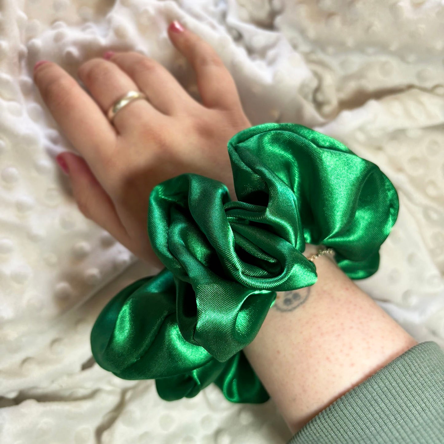 Emerald green satin XL scrunchie