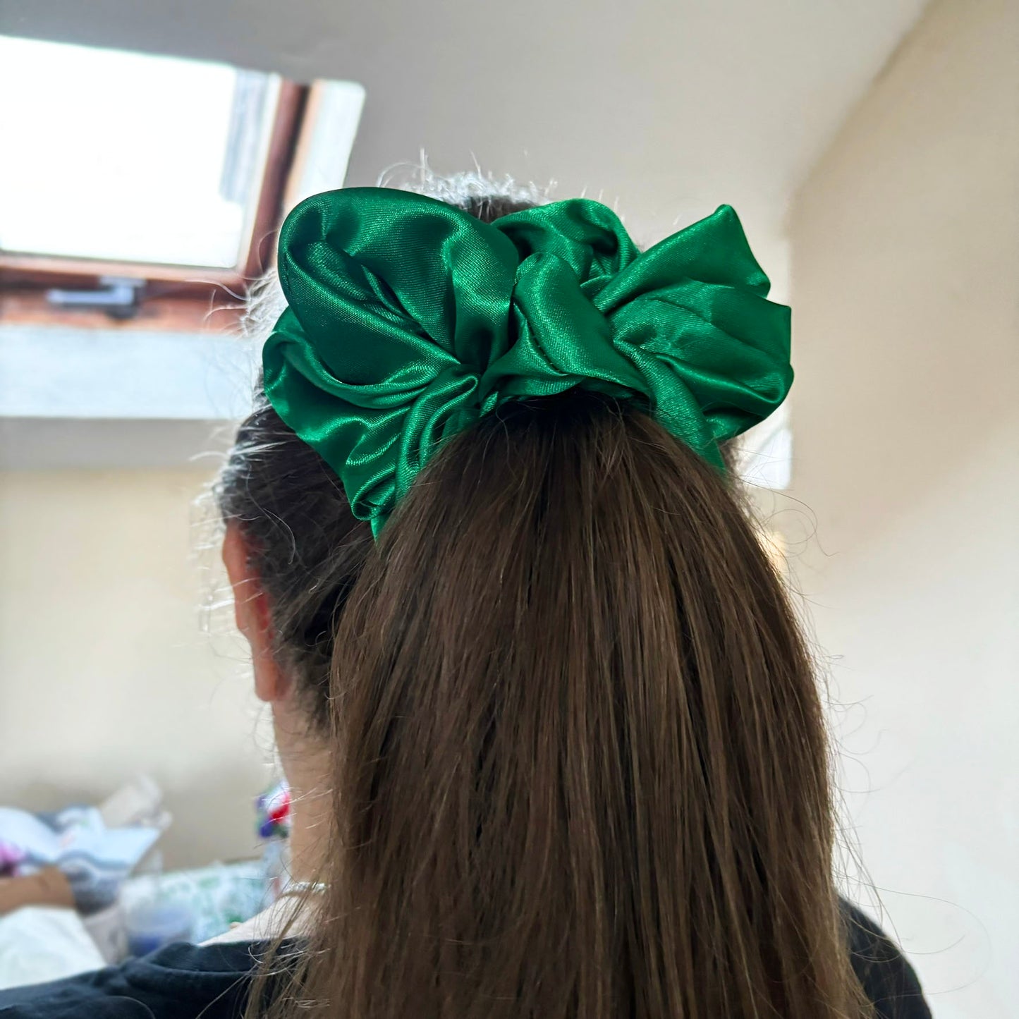 Emerald green satin XL scrunchie