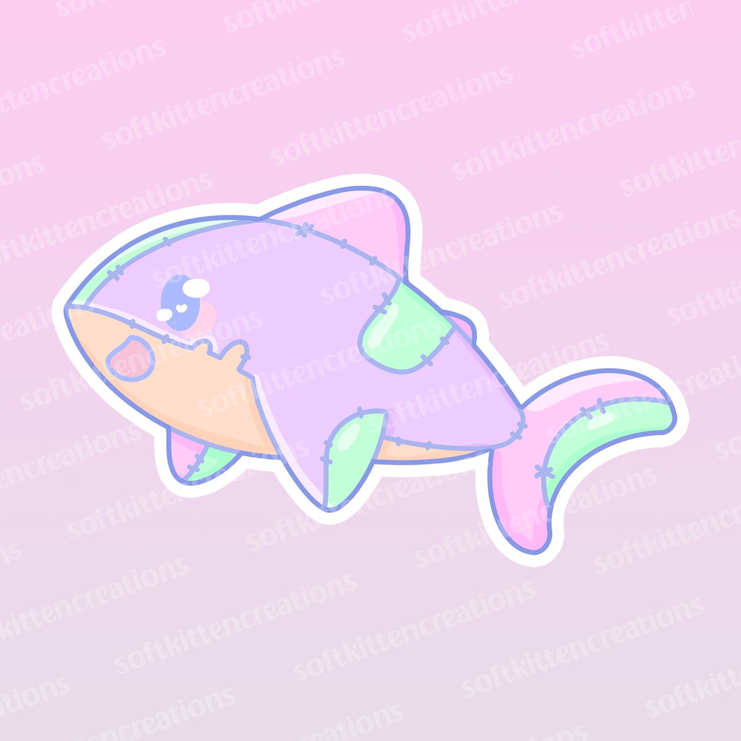 Kawaii patchwork shark | Purple
