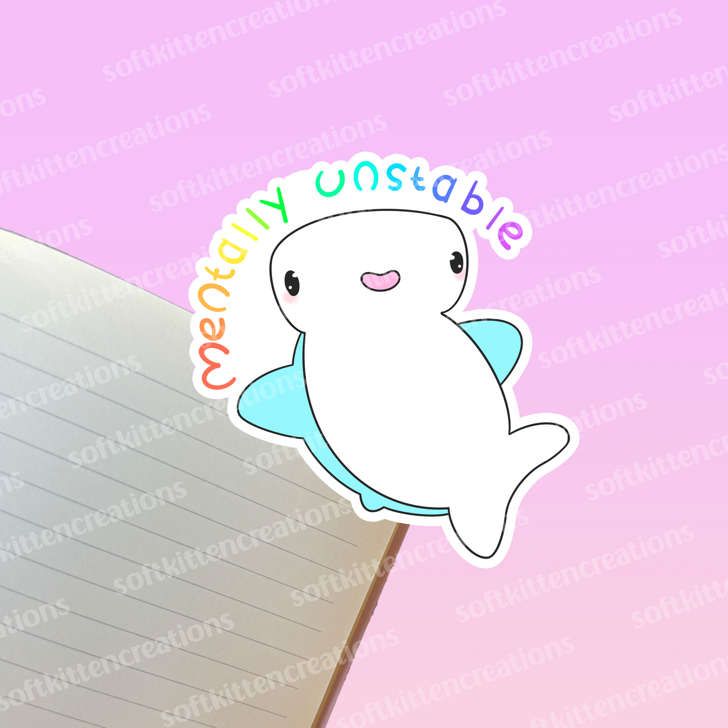Mentally unstable shark vinyl sticker