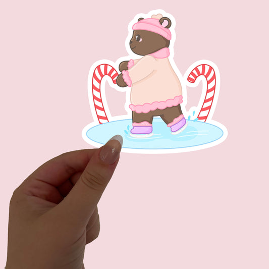 Pancake ice skating die cut sticker