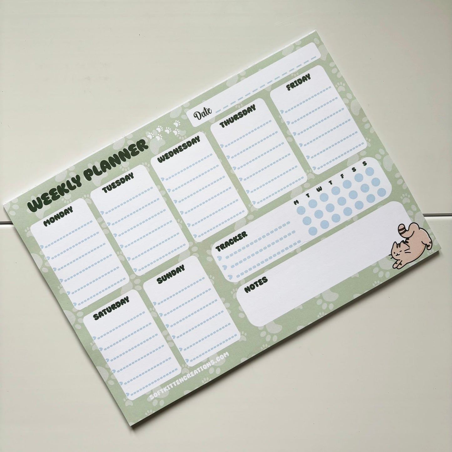 Sage green cat weekly planner