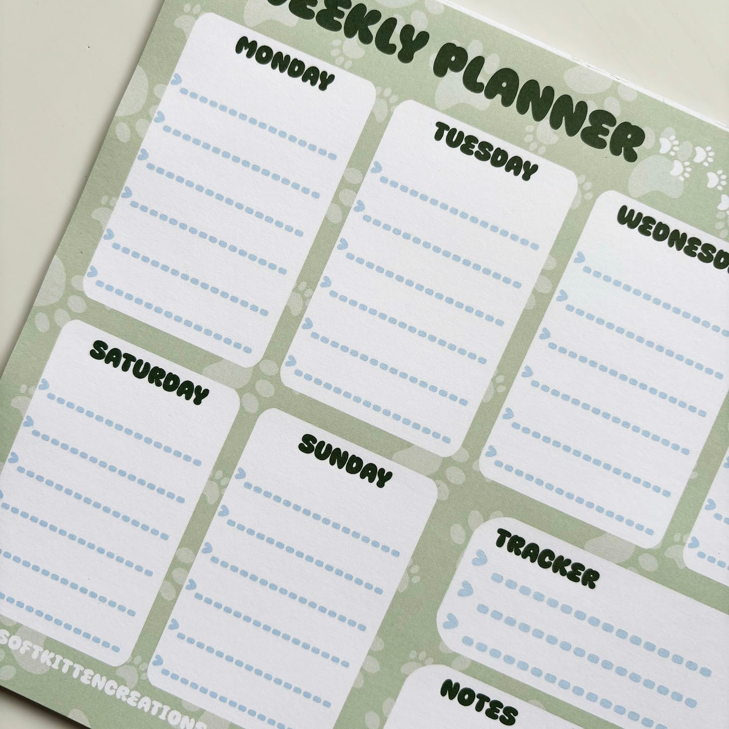 Sage green cat weekly planner