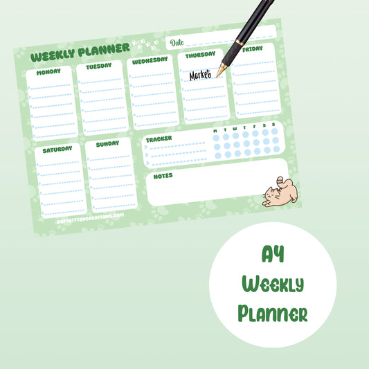 Sage green cat weekly planner